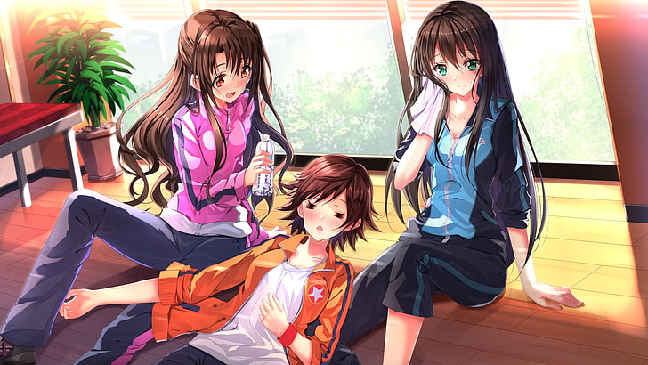 three female anime character illustration, Honda Mio, Shibuya Rin
